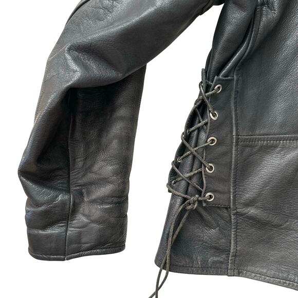 Echtes Leder VTG Biker Moto Belted Lined Distressed‎ Black Leather Jacket 52 XL - Picture 8 of 14
